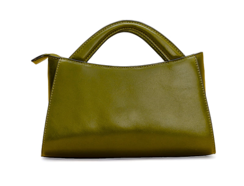 Svelte: Glass Finish Leather Clutch and Crossbody Bag (Olive)