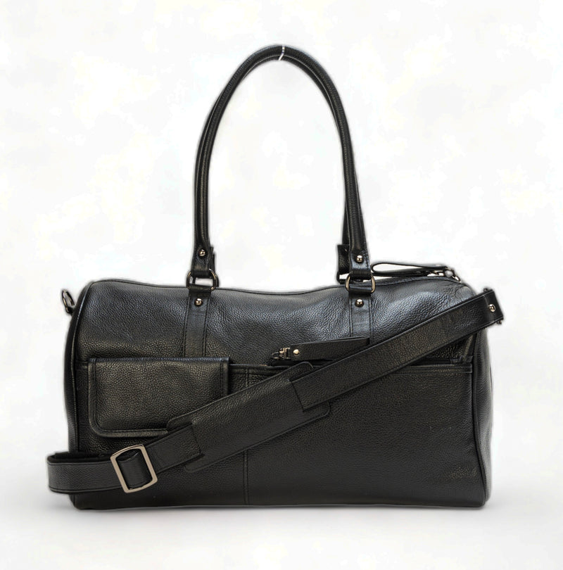 Elité: Pebbled Leather Travel Duffel Bag (Black)