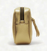 Lumina: Metallic Leather Crossbody Bag (Light Gold)