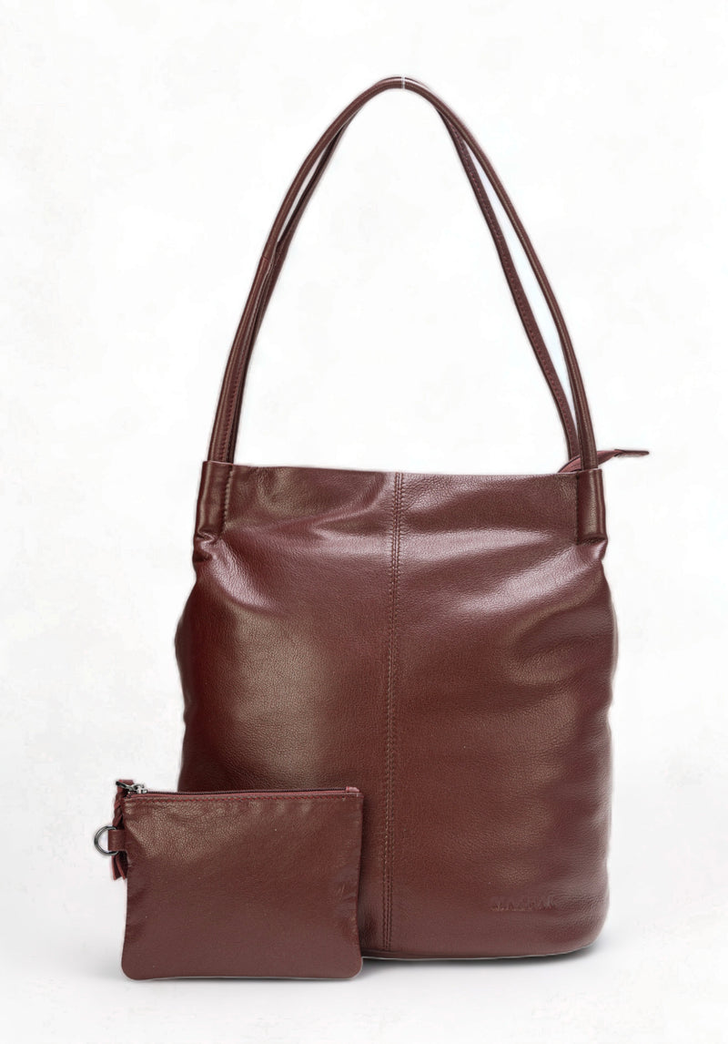 Boho: Soft Napa Leather Tote Bag (Wine)