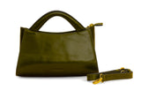 Svelte: Glass Finish Leather Clutch and Crossbody Bag (Olive)