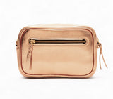 Lumina: Metallic Leather Crossbody Bag (Rose Gold)