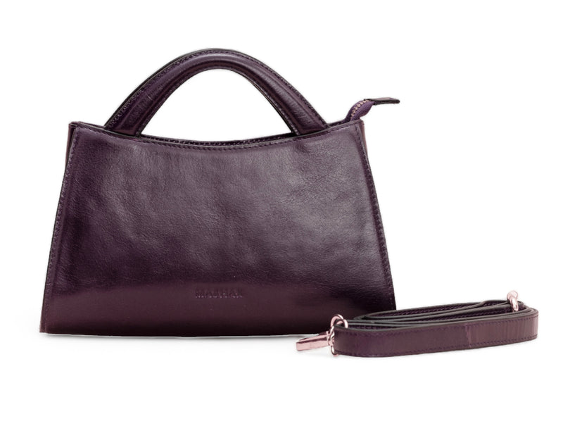 Svelte: Glass Finish Leather Clutch and Crossbody Bag (Purple)