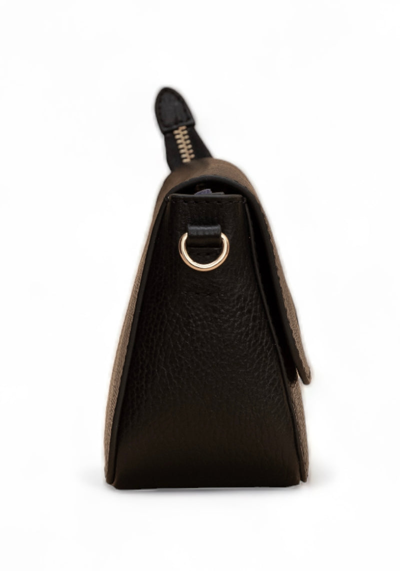 Eva : Pebbled Leather Crossbody Bag (Black)