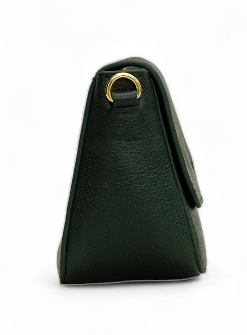 Eva : Pebbled Leather Crossbody Bag (Forest Green)