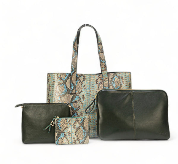 Wild Allure: Italian Leather Tote Bag (Blue)