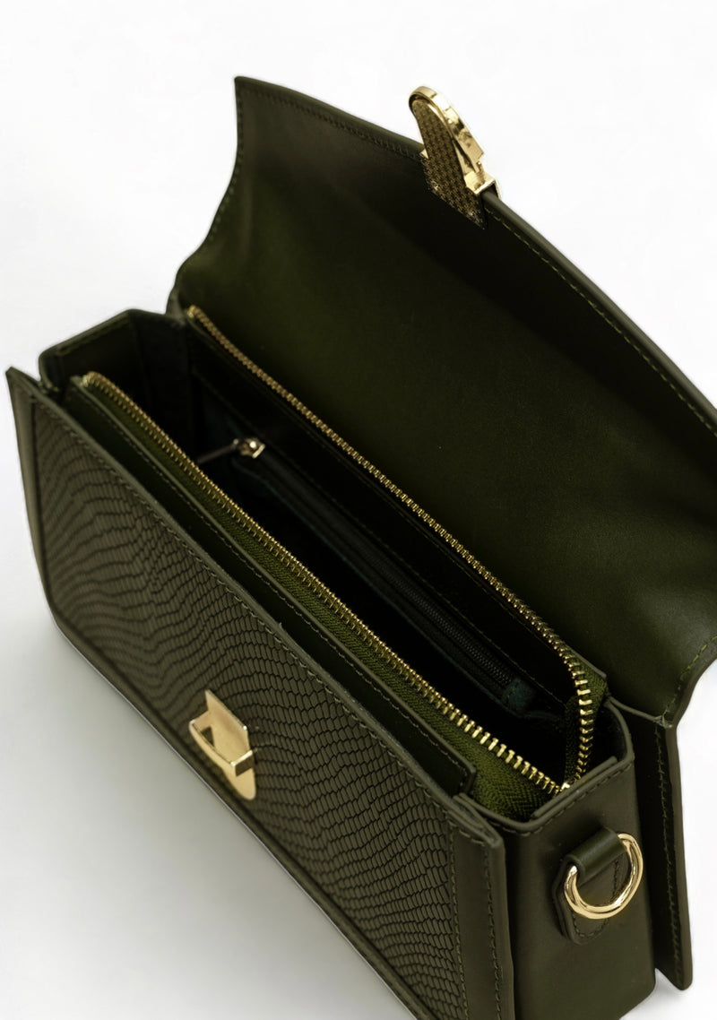 Vogue: Embossed Leather Shoulder Bag (Olive)