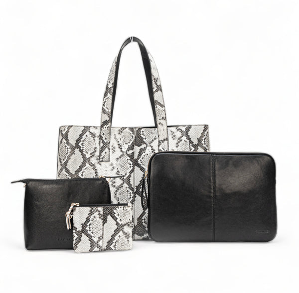 Wild Allure: Italian Leather Tote Bag (Black and White)