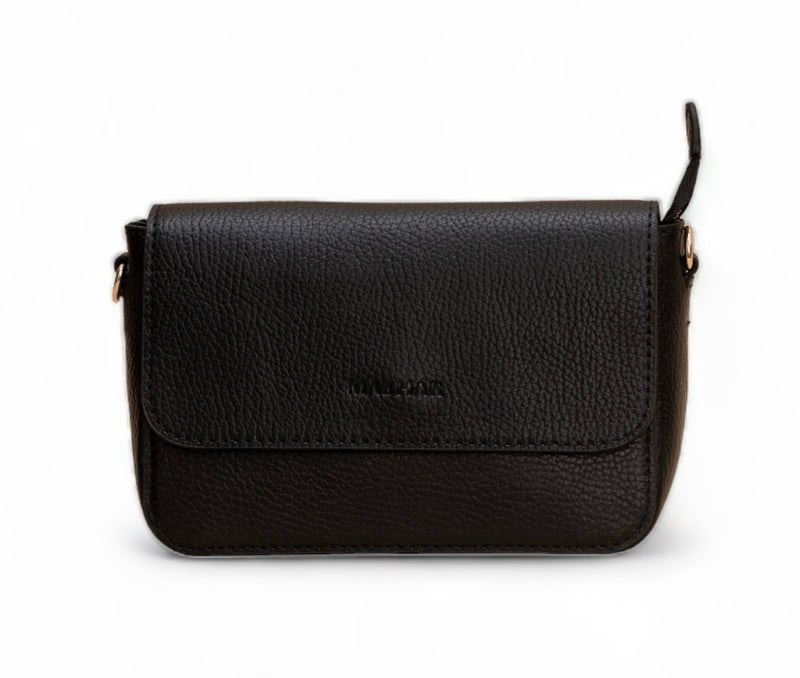 Eva : Pebbled Leather Crossbody Bag (Black)